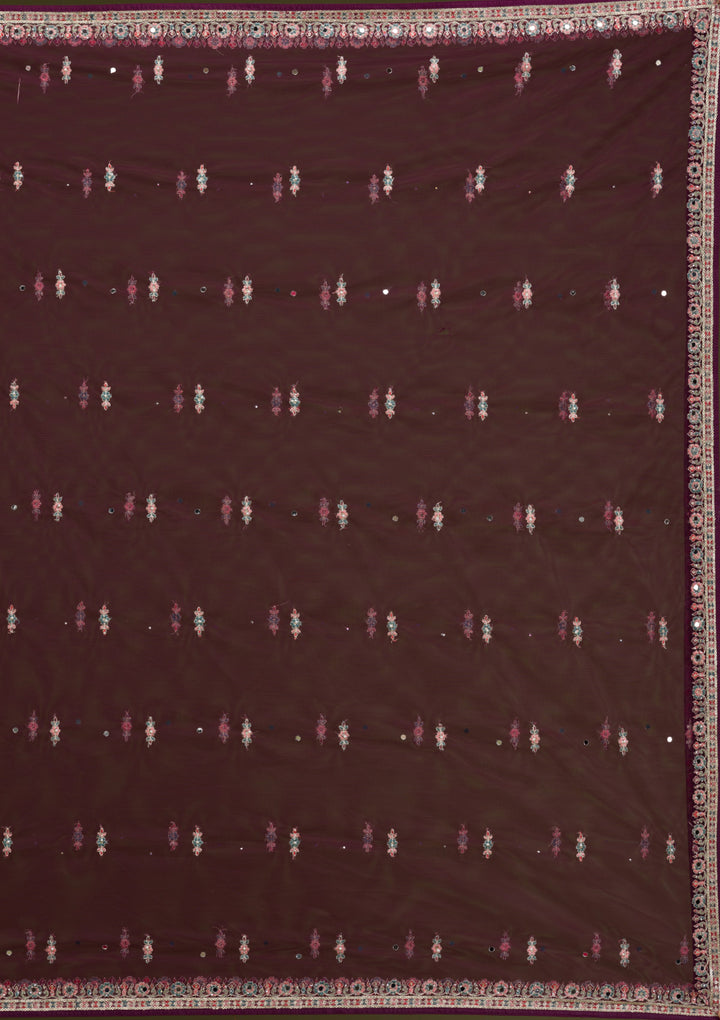 Koskii Net Burgundy Lehenga with Zariwork – Elegant Evening Wear