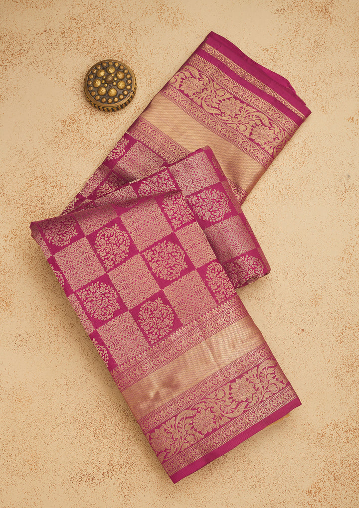 Wine Pure Silk Jaal Zariwork Saree With Matching Blouse Piece