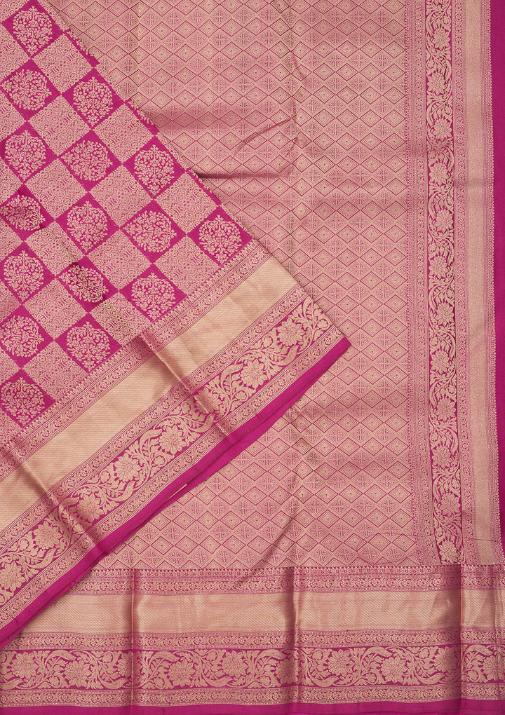 Wine Pure Silk Jaal Zariwork Saree With Matching Blouse Piece
