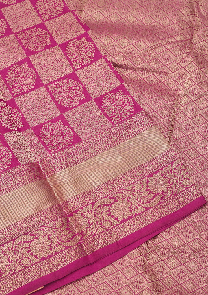 Wine Pure Silk Jaal Zariwork Saree With Matching Blouse Piece