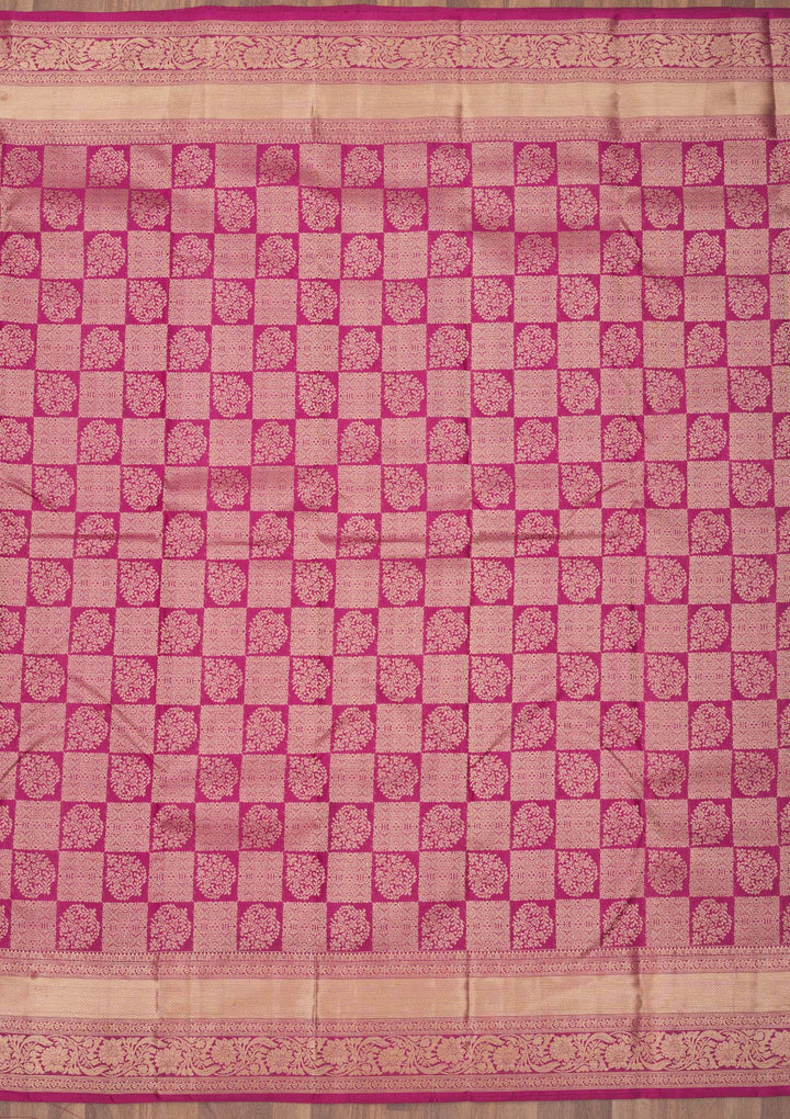 Wine Pure Silk Jaal Zariwork Saree With Matching Blouse Piece
