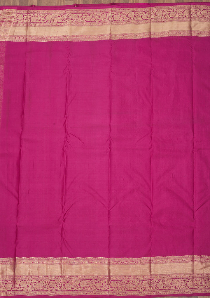 Wine Pure Silk Jaal Zariwork Saree With Matching Blouse Piece