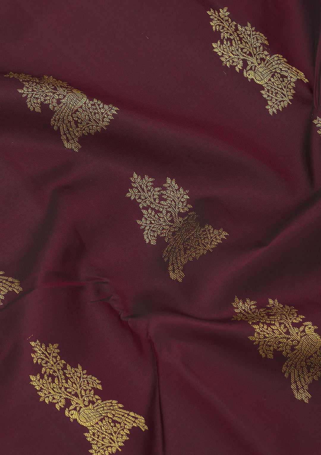 Wine Silk Buti Gold Zariwork Saree With Matching Blouse Piece