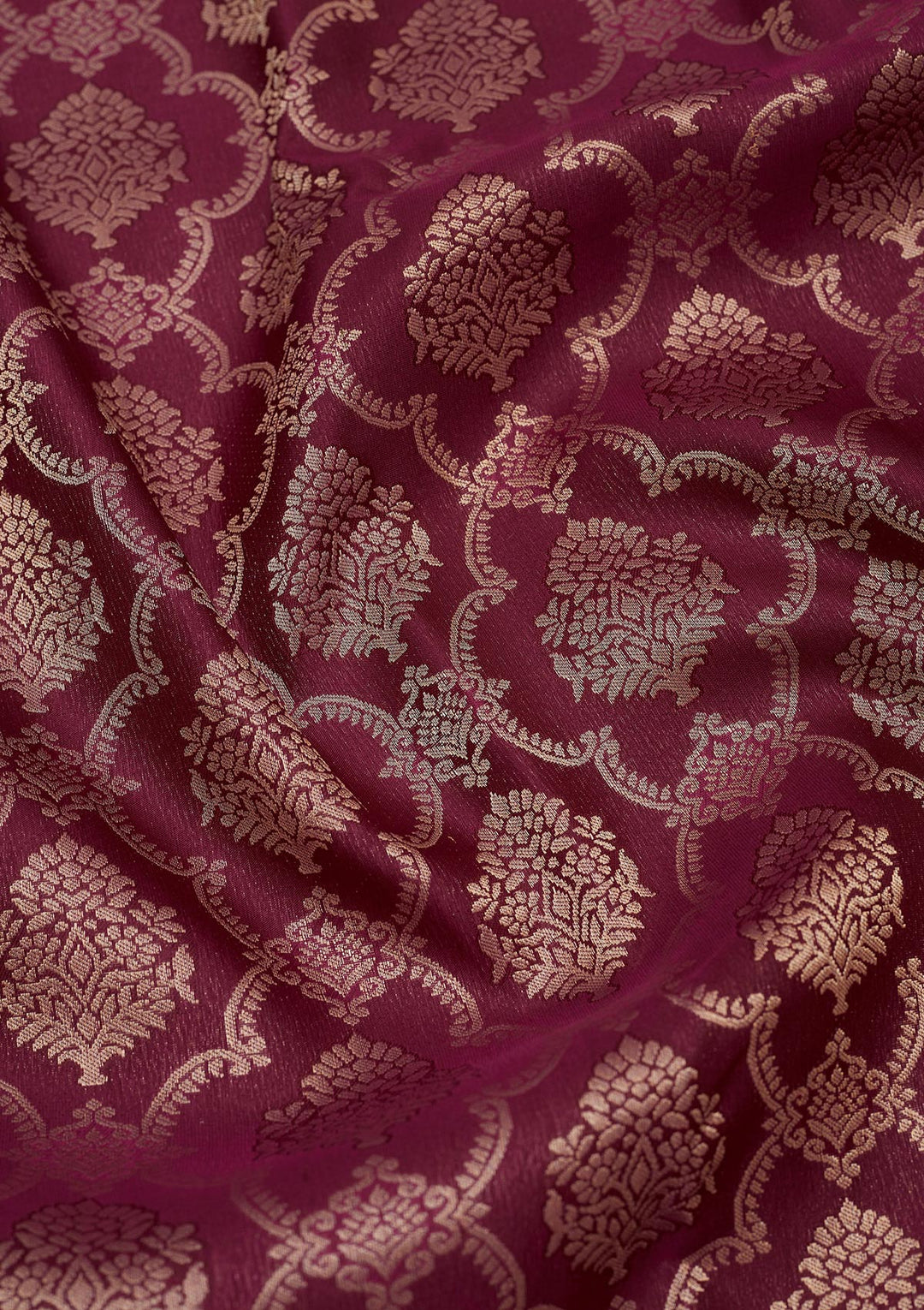 Wine Silk Jaal Gold Zariwork Saree With Matching Blouse Piece