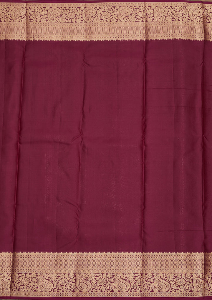 Wine Silk Jaal Gold Zariwork Saree With Matching Blouse Piece