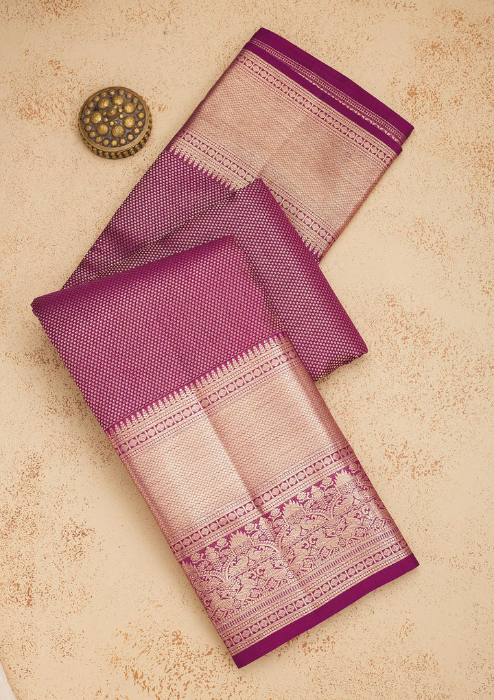 Wine Silk Jaal Gold Zariwork Saree With Matching Blouse Piece