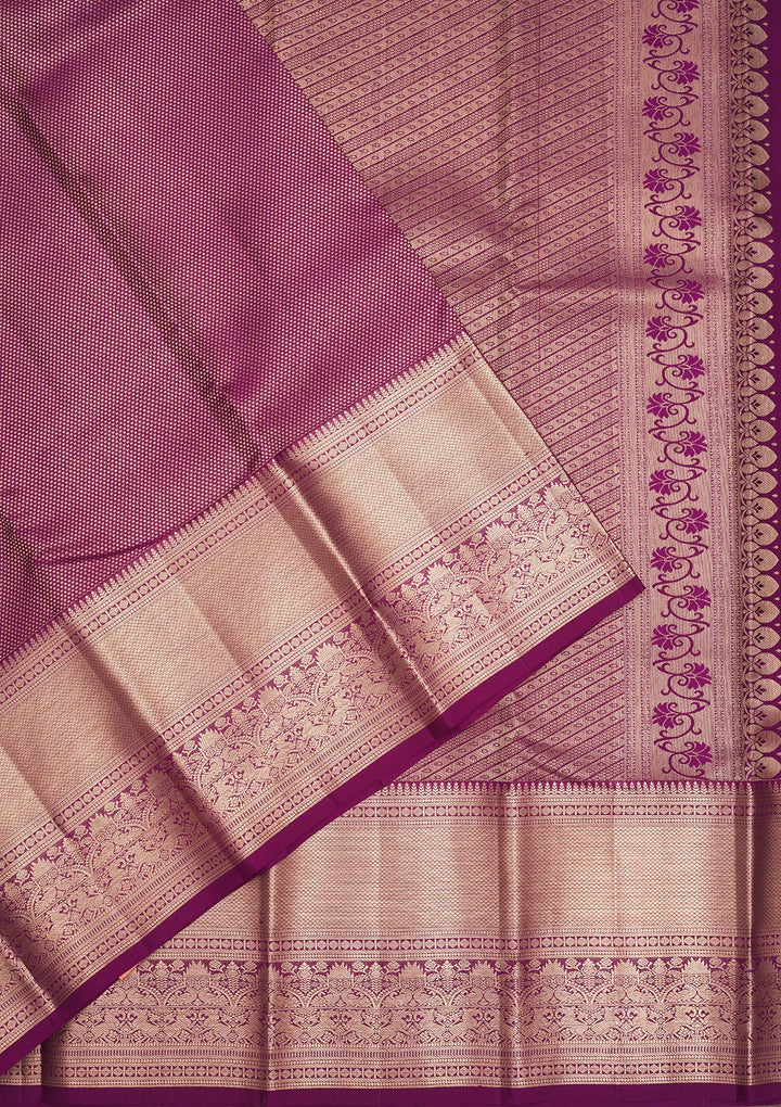 Wine Silk Jaal Gold Zariwork Saree With Matching Blouse Piece