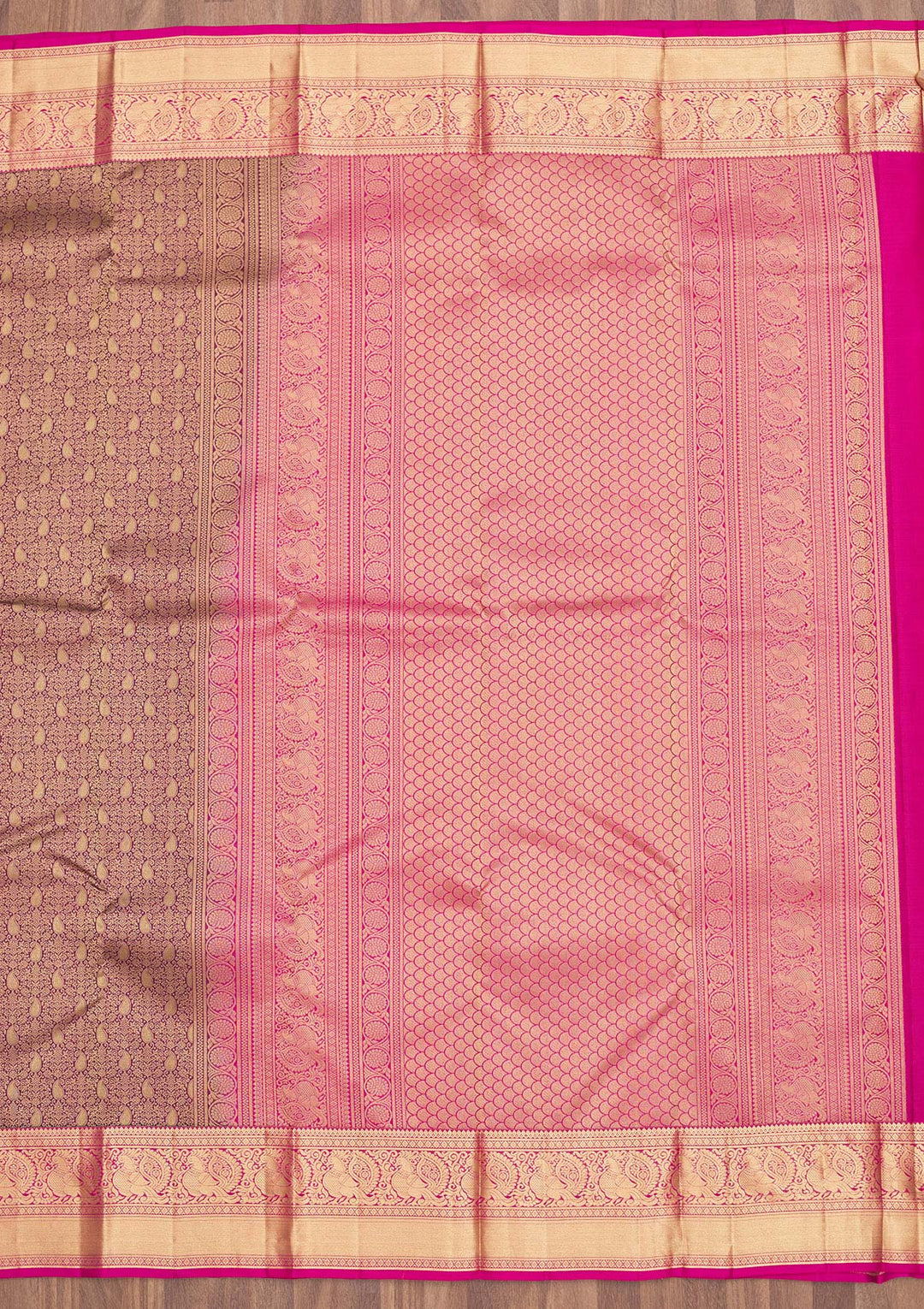 Wine Silk Jaal Gold Zariwork Saree With Matching Blouse Piece