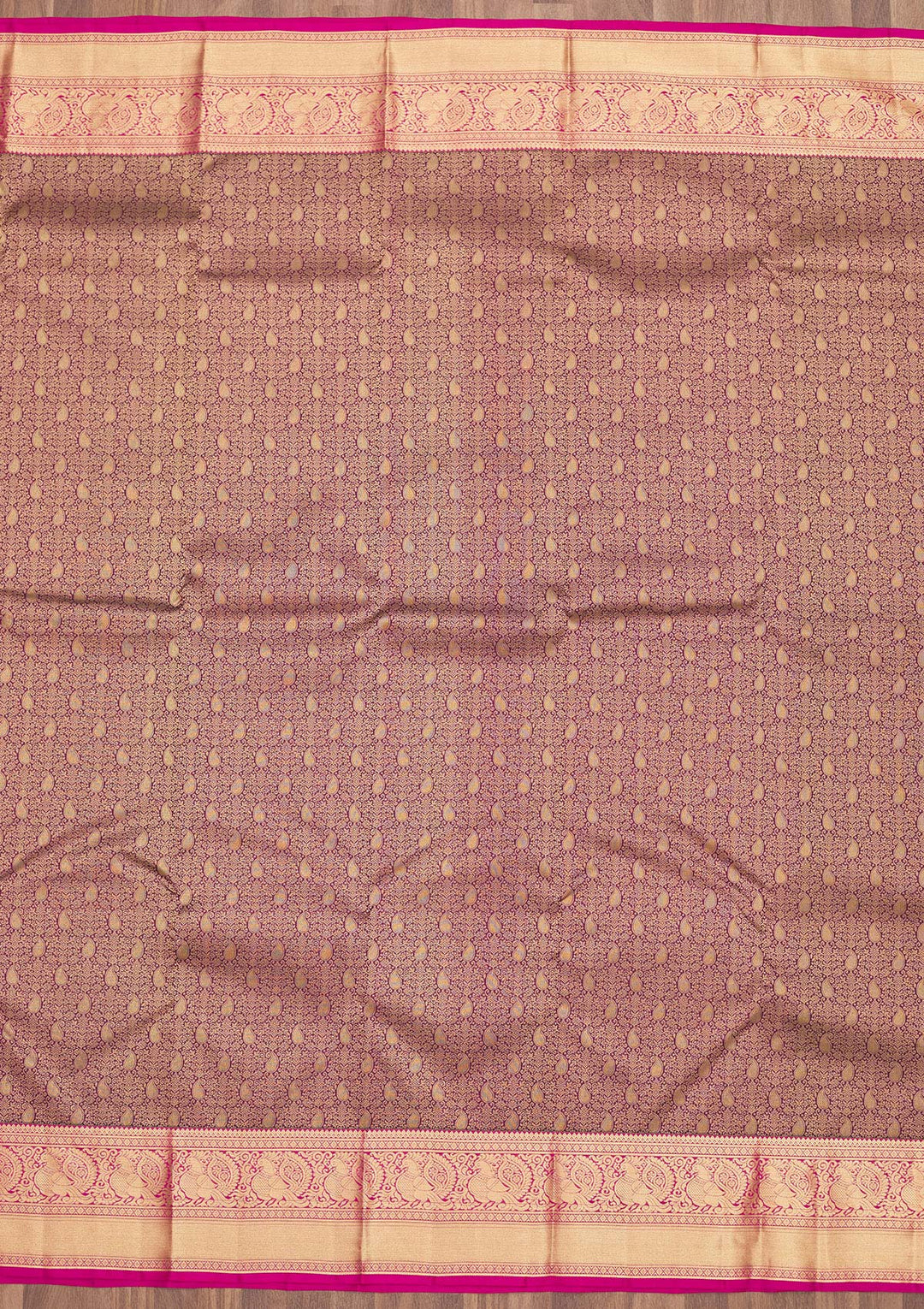 Wine Silk Jaal Gold Zariwork Saree With Matching Blouse Piece