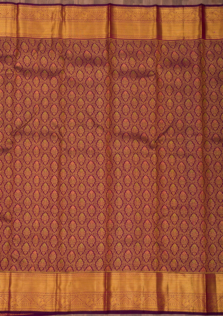 Wine Zariwork Pure Silk Saree