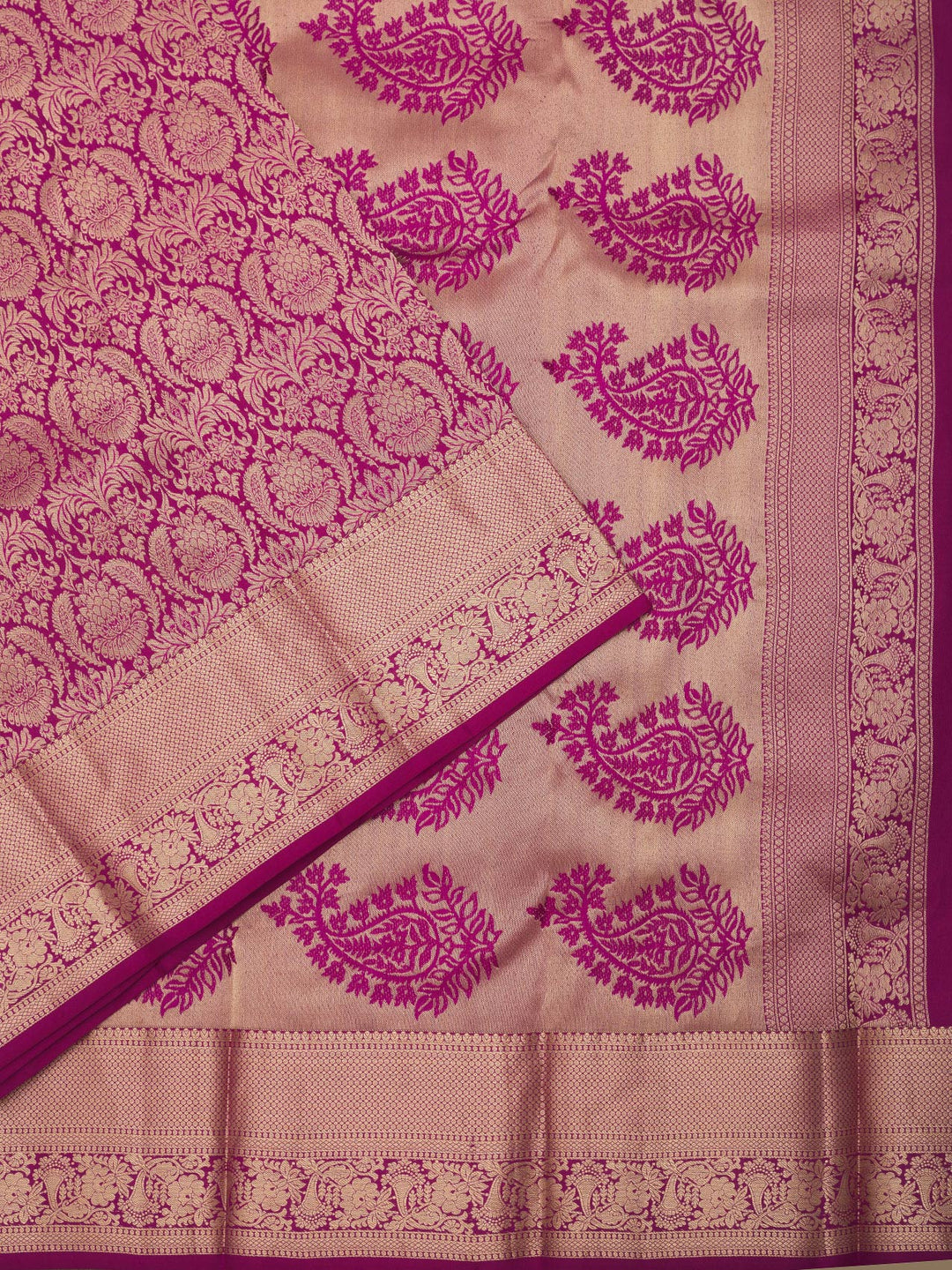 Wine Silk Jaal Gold Zariwork Saree With Matching Blouse Piece