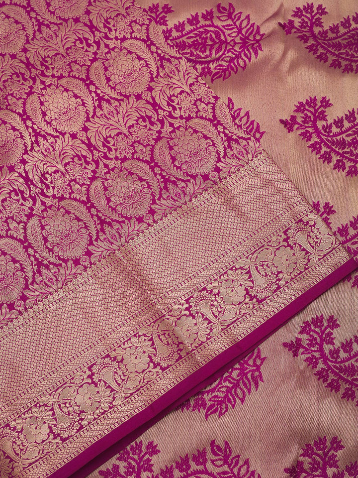 Wine Silk Jaal Gold Zariwork Saree With Matching Blouse Piece