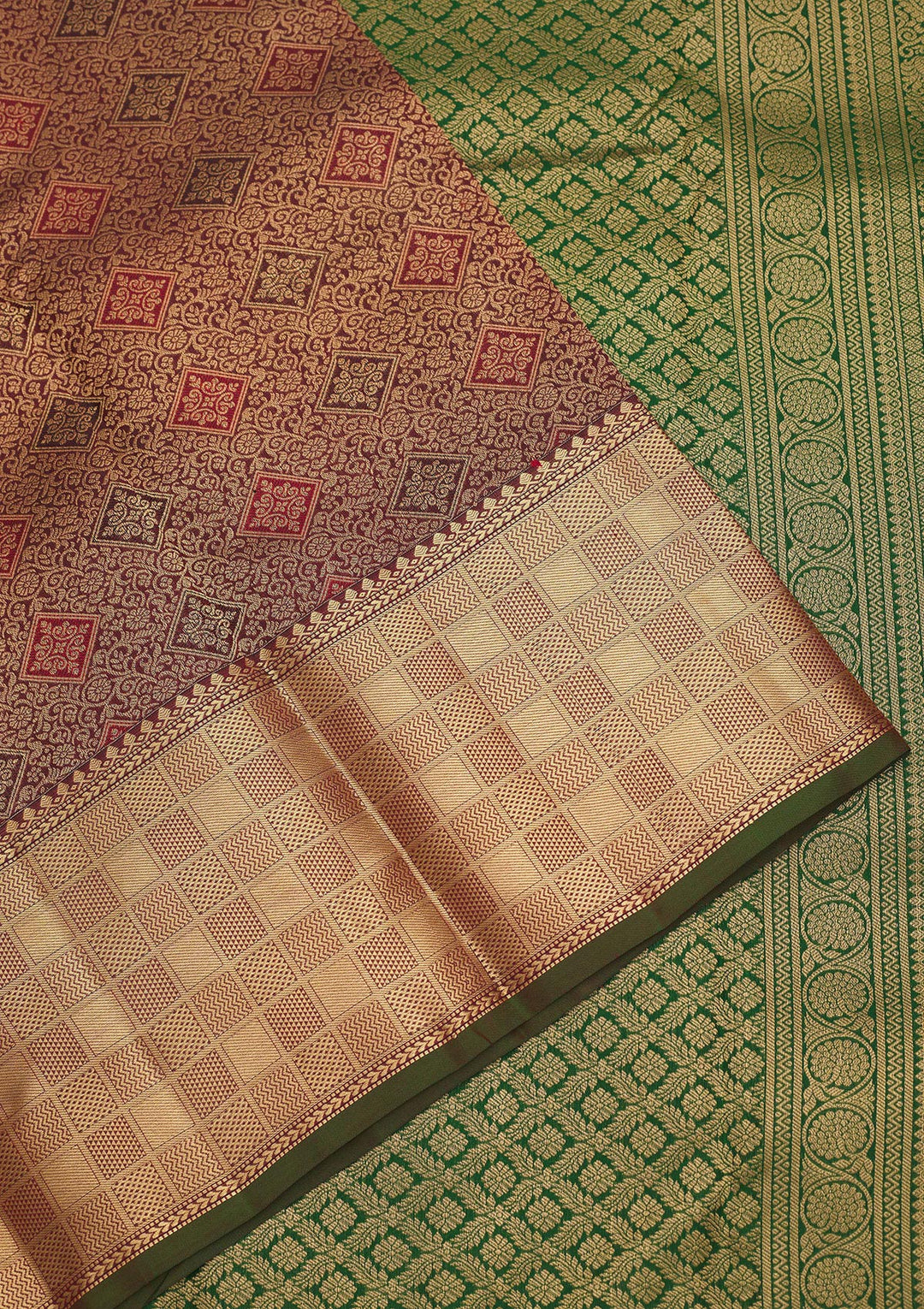 Wine Silk Jaal Gold Zariwork Saree With Matching Blouse Piece