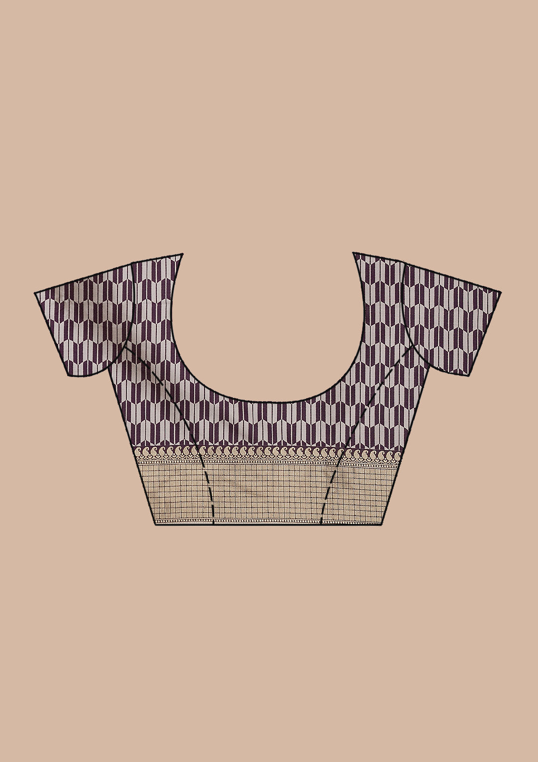 Wine Silk Checks Gold Zariwork Saree With Matching Blouse Piece