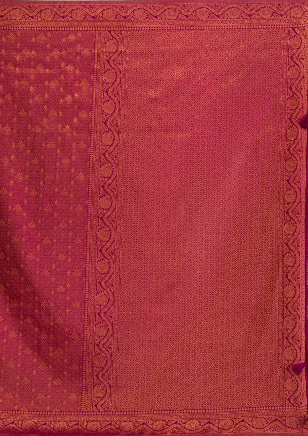 Wine Silk Buti Gold Zariwork Saree With Matching Blouse Piece
