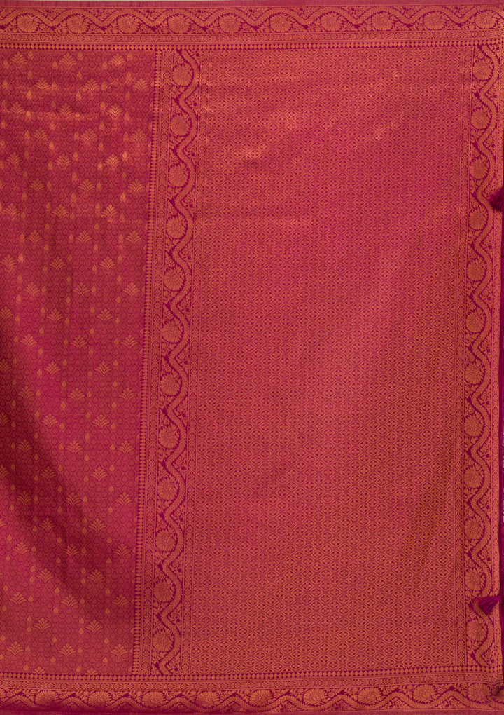 Wine Silk Buti Gold Zariwork Saree With Matching Blouse Piece