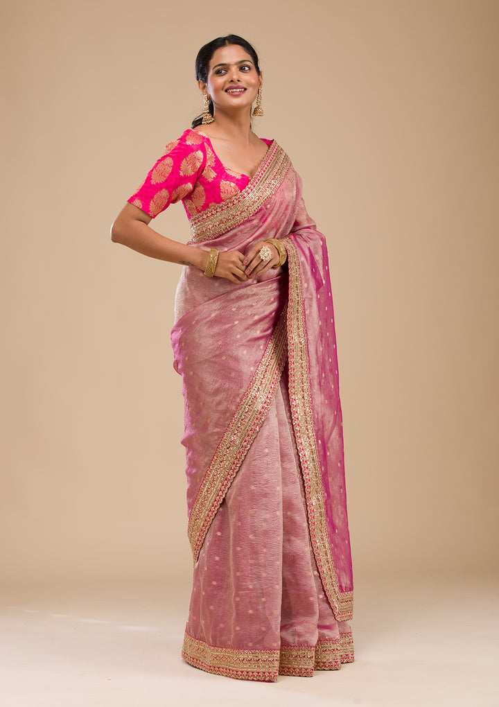Wine Tissue Sequins Saree With Matching Blouse Piece