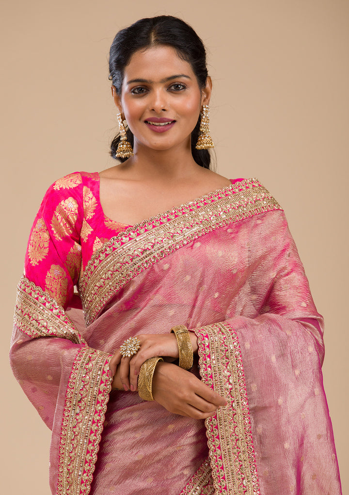 Wine Tissue Sequins Saree With Matching Blouse Piece