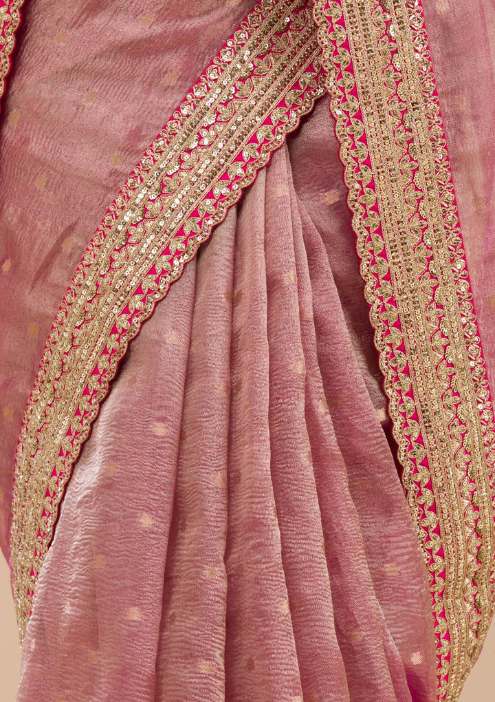 Wine Tissue Sequins Saree With Matching Blouse Piece