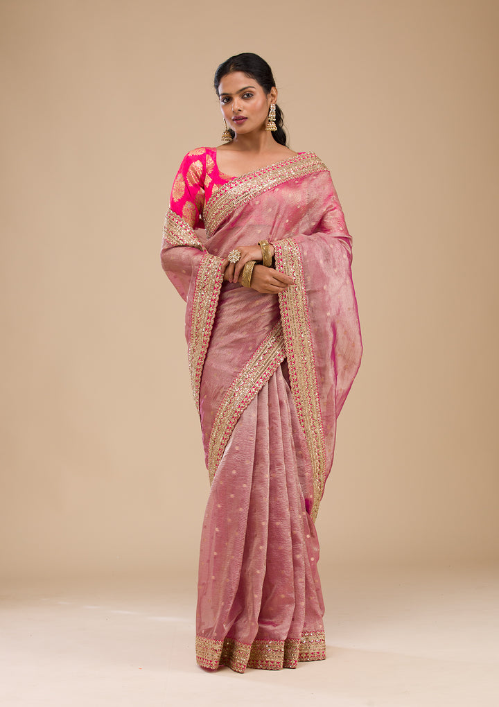 Wine Tissue Sequins Saree With Matching Blouse Piece