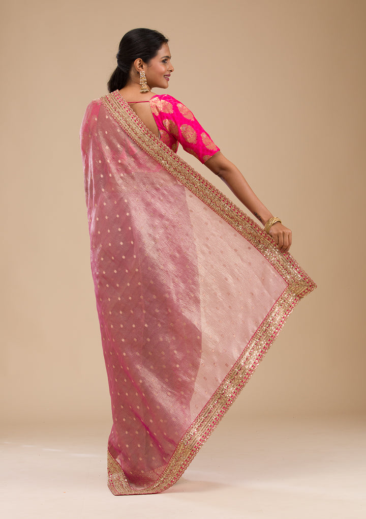 Wine Tissue Sequins Saree With Matching Blouse Piece