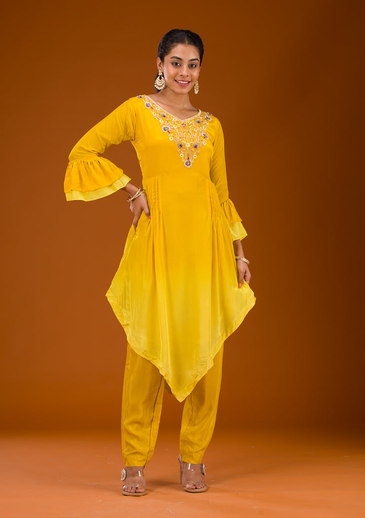Yellow Cutdana Georgette Readymade Salwar Suit