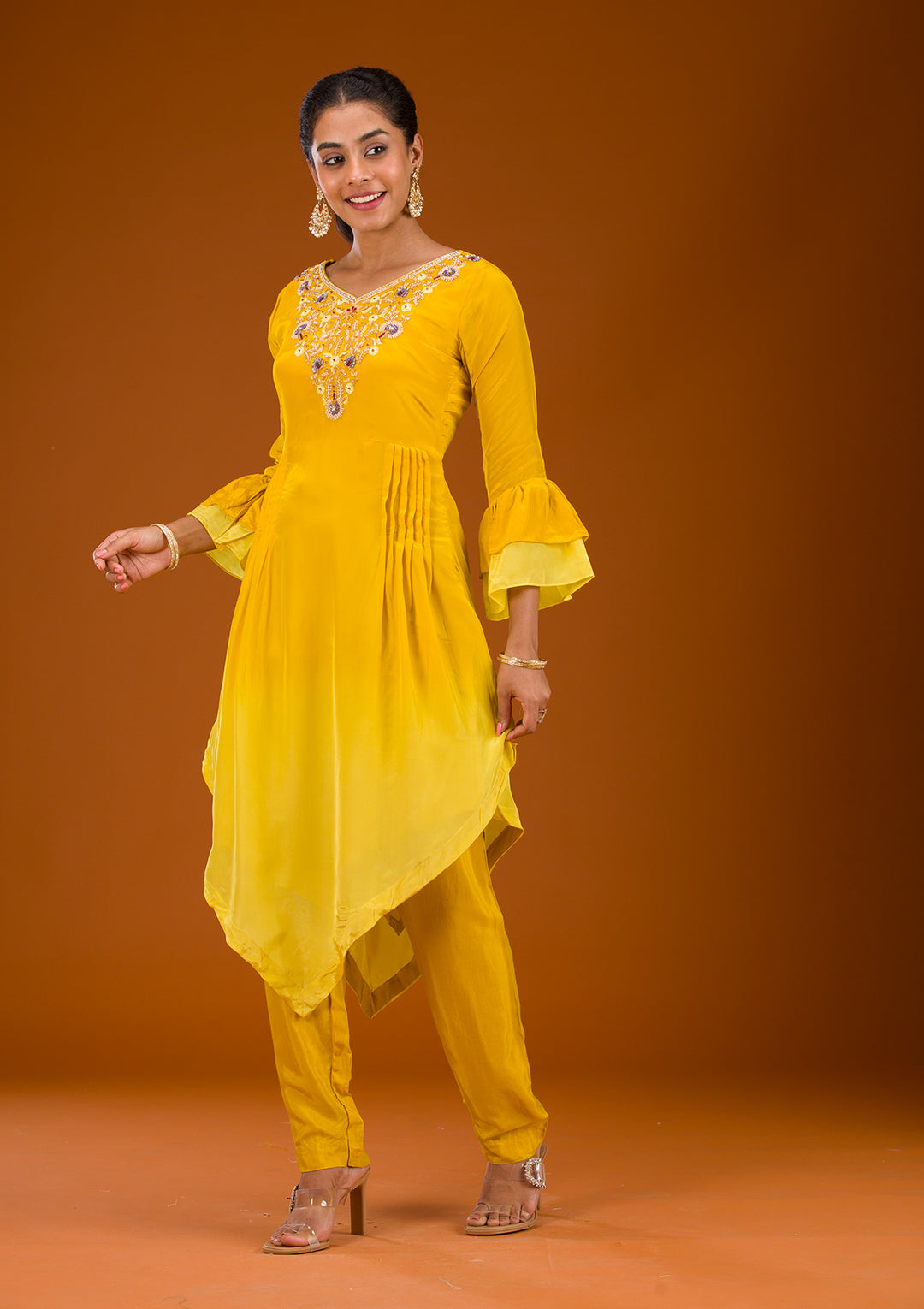 Yellow Cutdana Georgette Readymade Salwar Suit