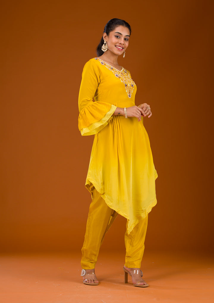 Yellow Cutdana Georgette Readymade Salwar Suit
