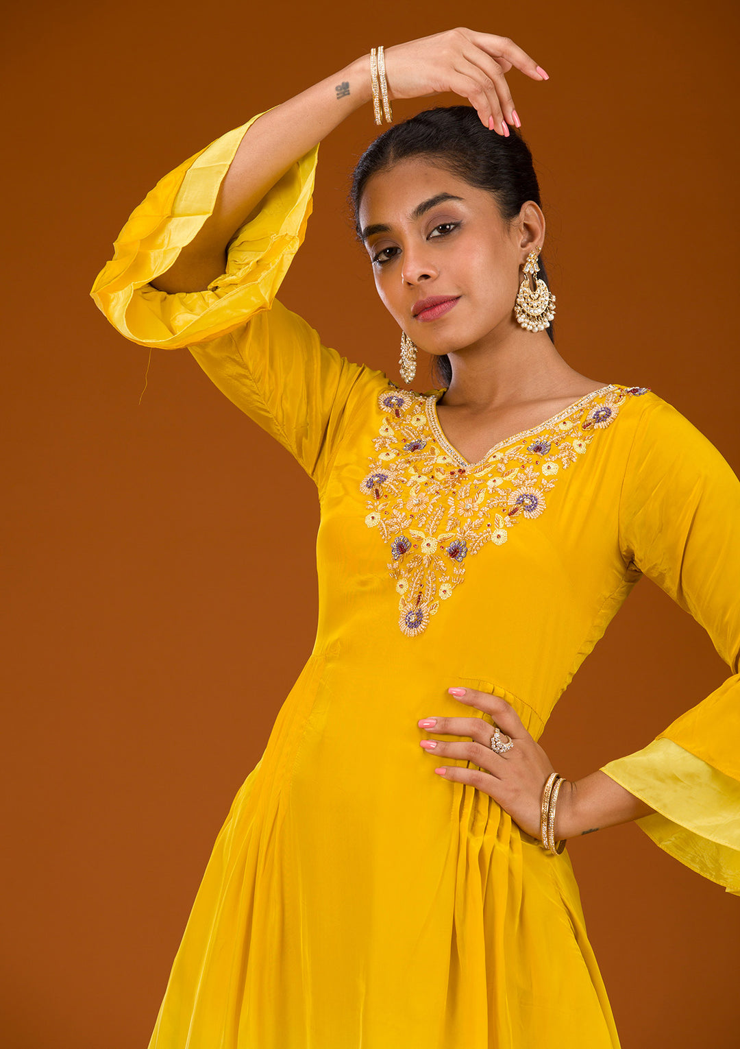 Yellow Cutdana Georgette Readymade Salwar Suit