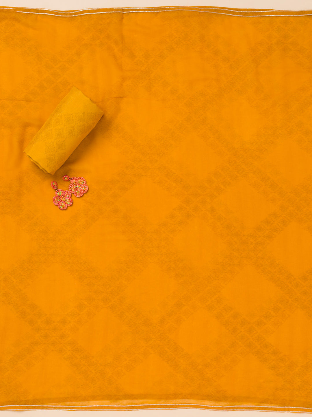 Mustard Patchwork Semi Crepe Unstitched Salwar Suit