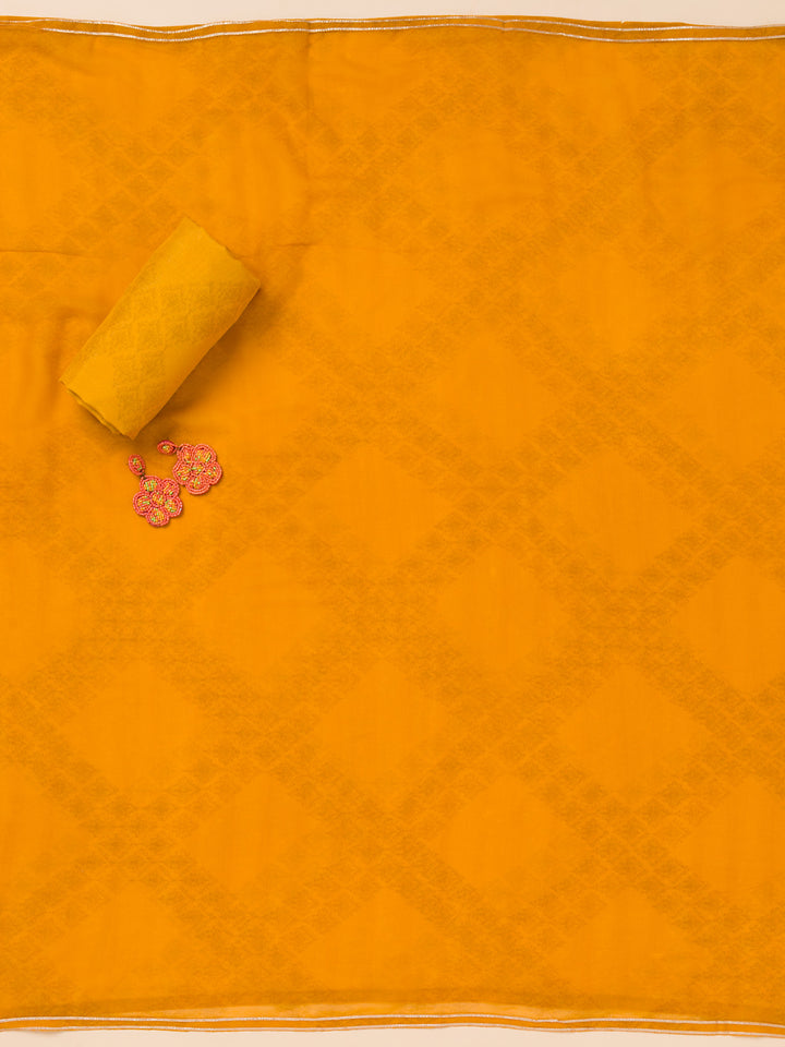 Mustard Patchwork Semi Crepe Unstitched Salwar Suit