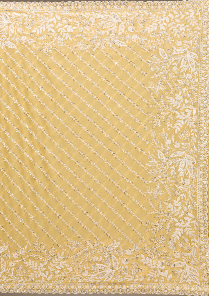 Yellow Georgette Sequins Saree With Matching Blouse Piece