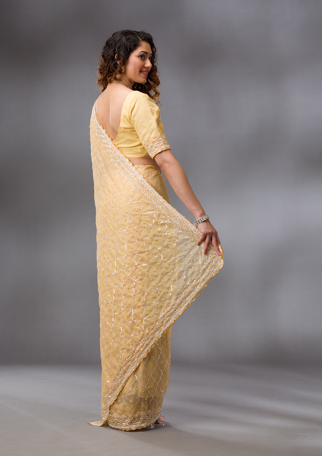 Yellow Sequins Tissue Saree