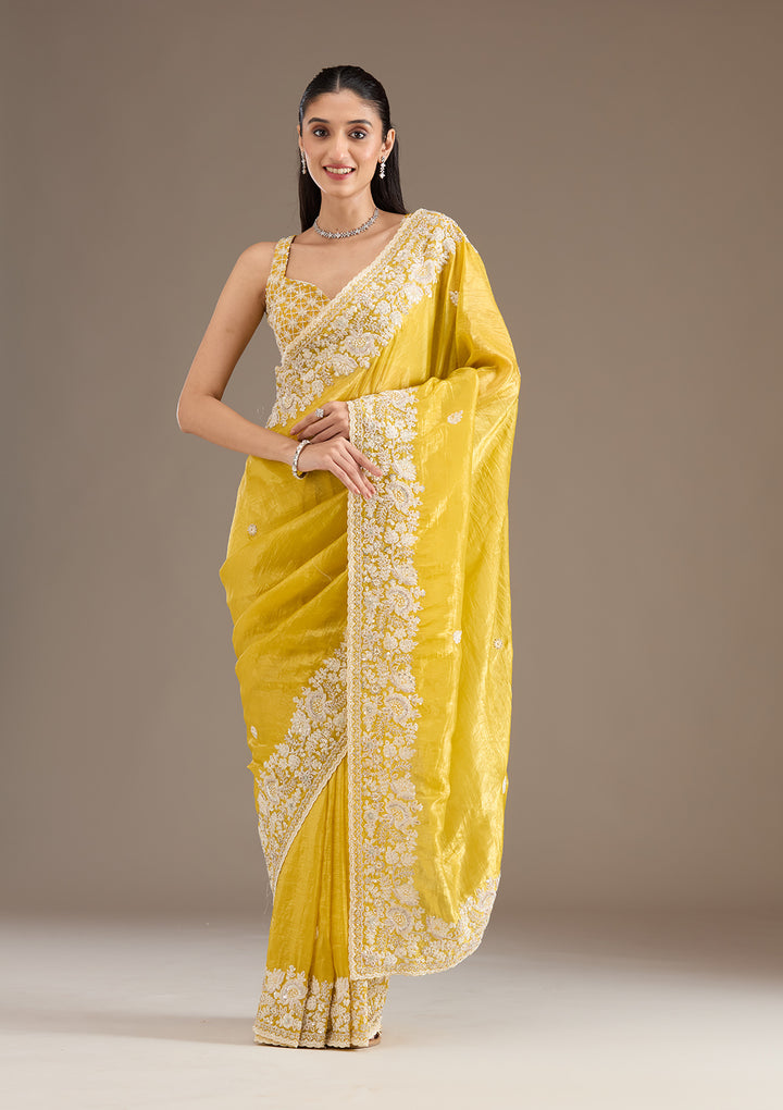 Yellow Sequins Tissue Saree