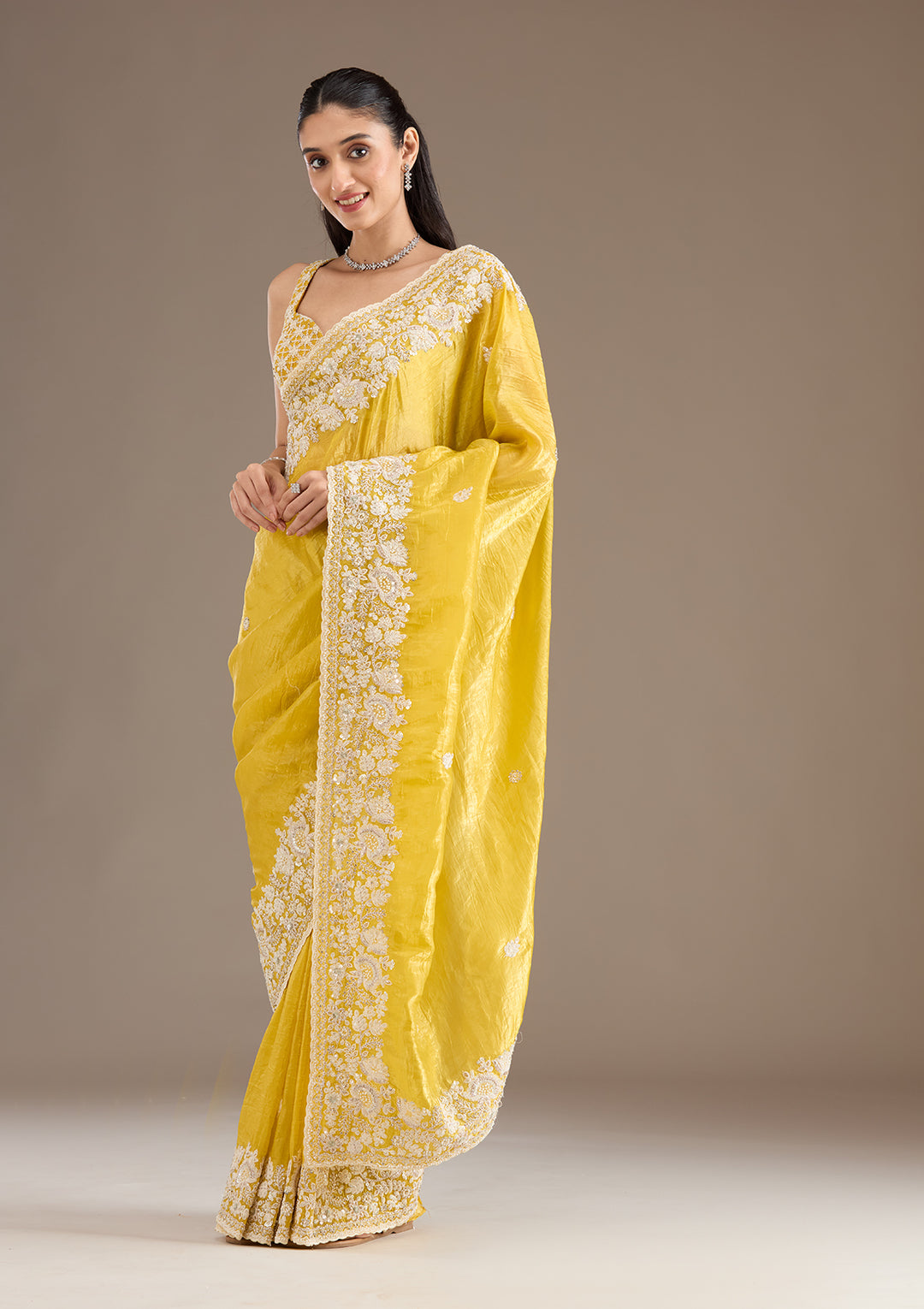 Yellow Sequins Tissue Saree