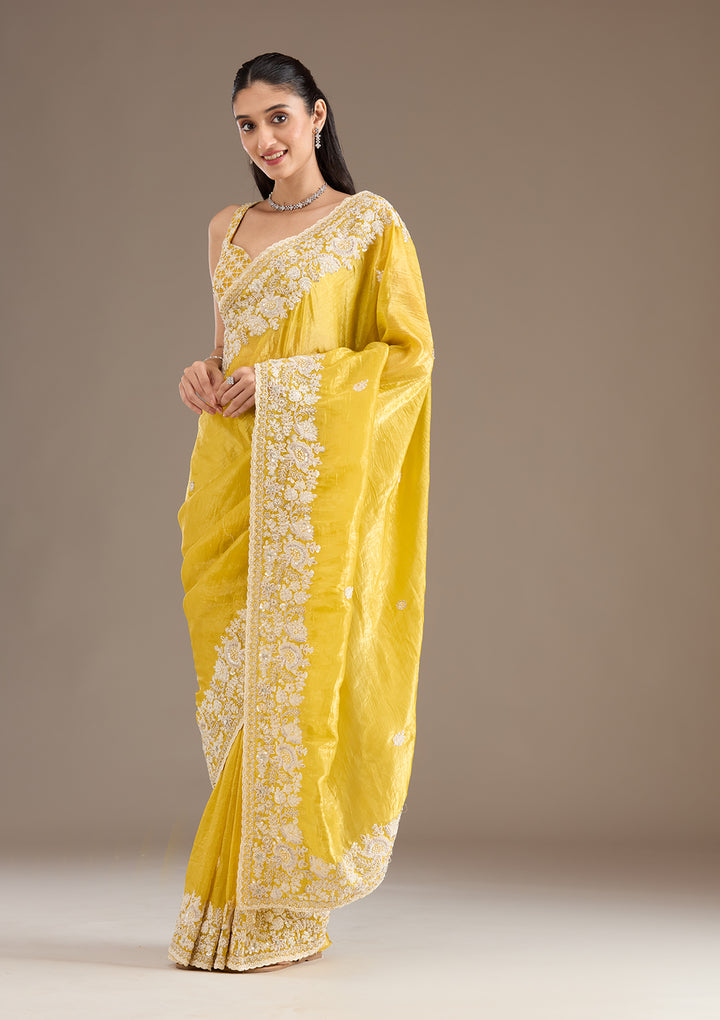 Yellow Sequins Tissue Saree