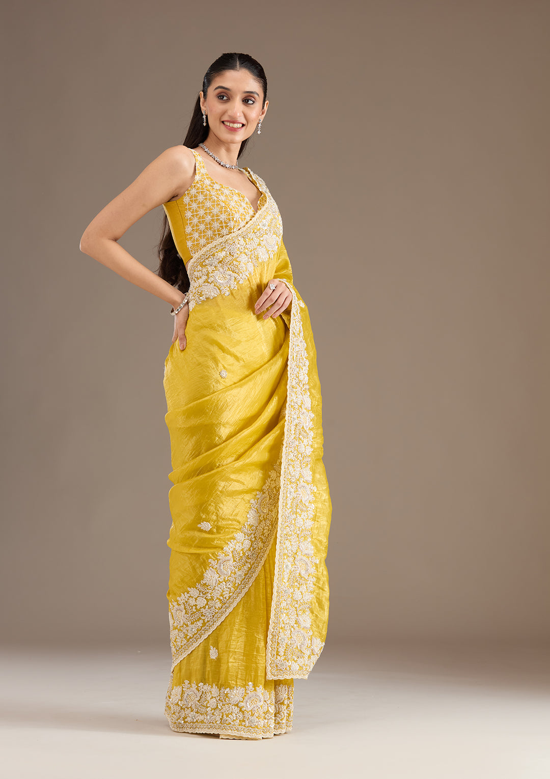 Yellow Sequins Tissue Saree