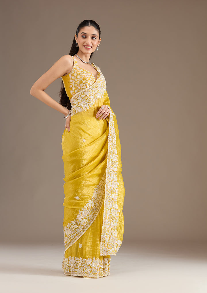 Yellow Sequins Tissue Saree