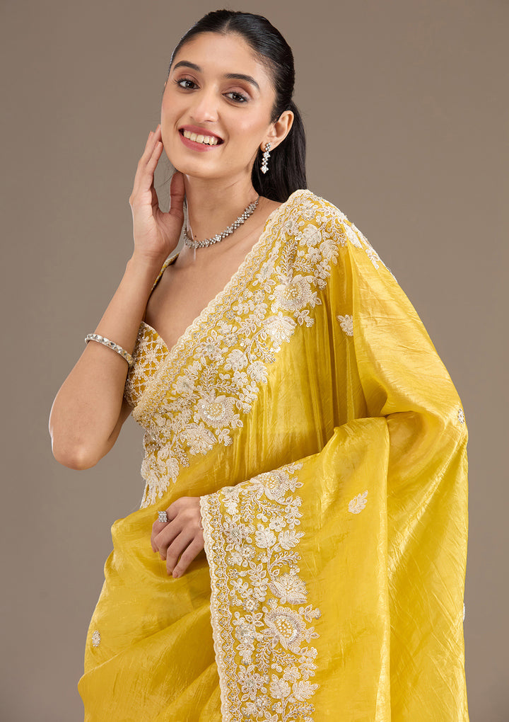 Yellow Sequins Tissue Saree