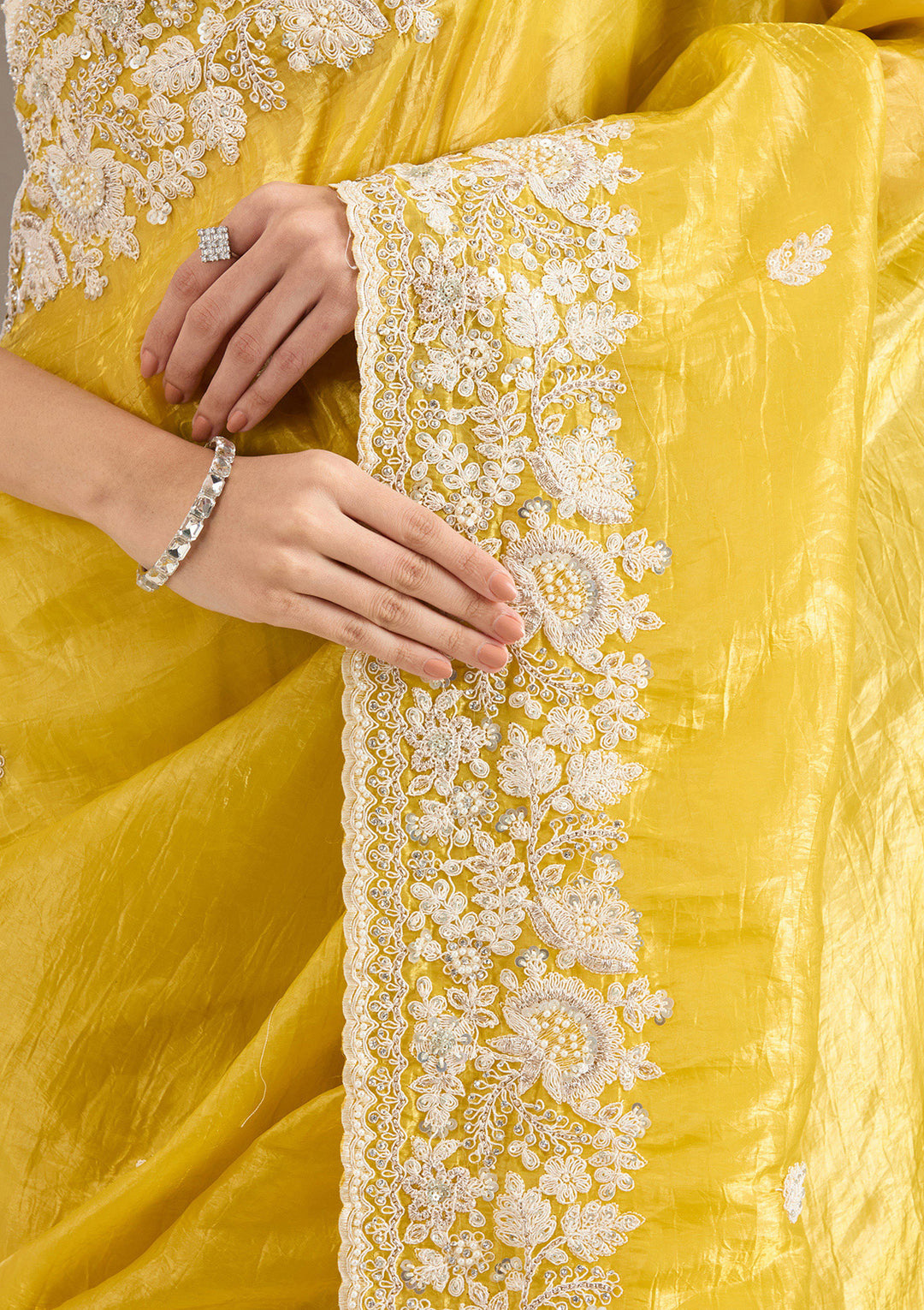 Yellow Sequins Tissue Saree