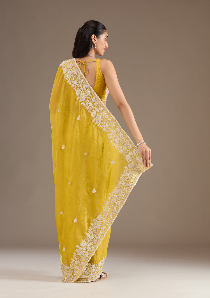 Yellow Sequins Tissue Saree