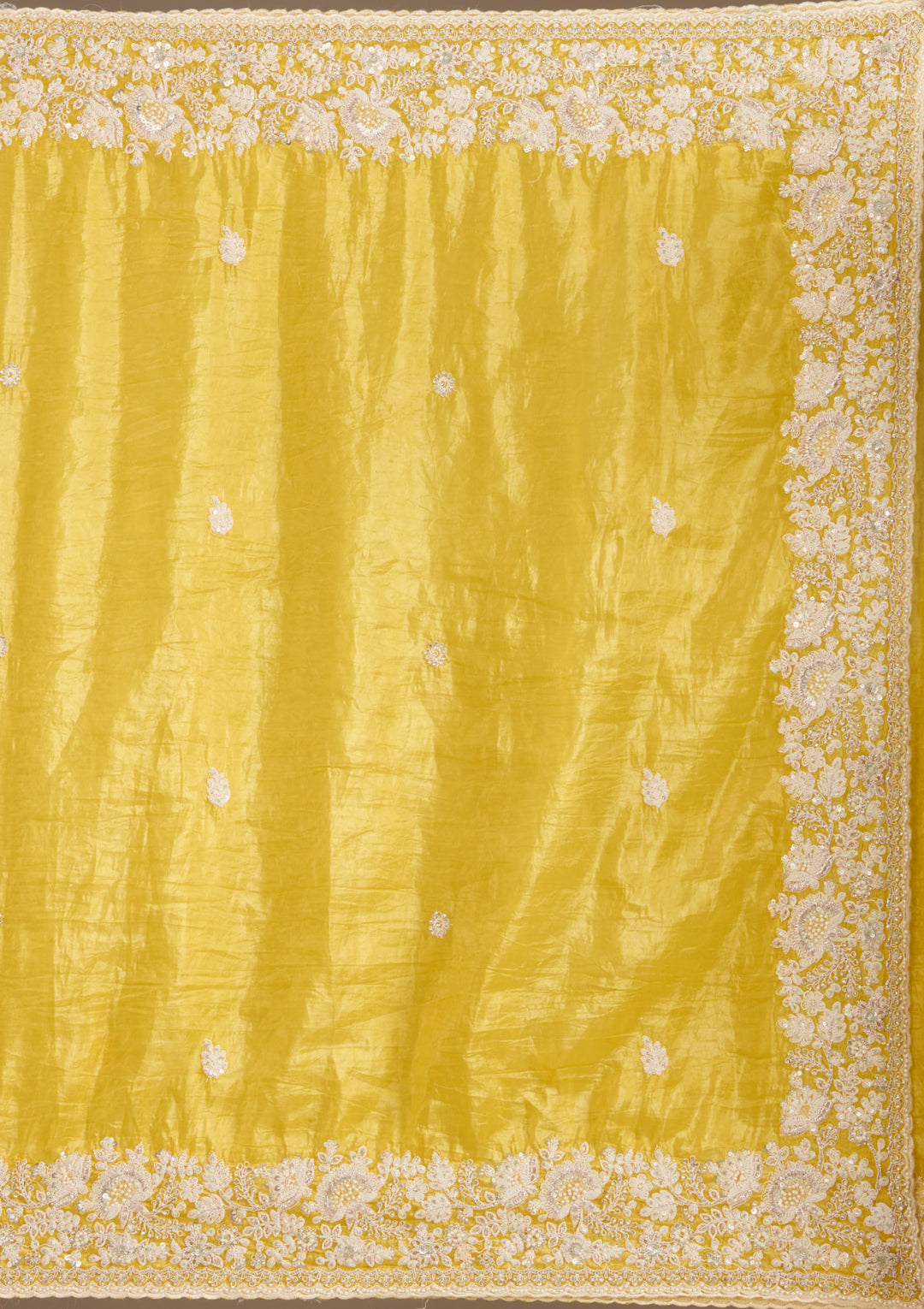 Yellow Sequins Tissue Saree