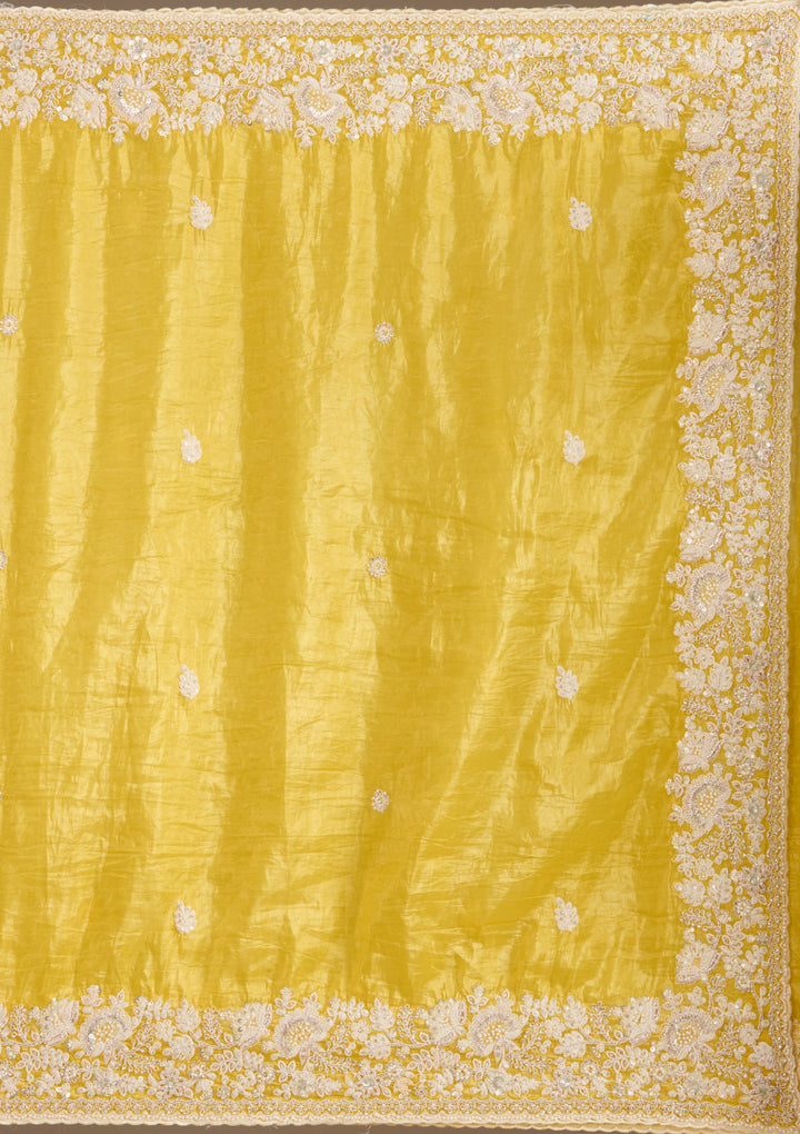 Yellow Sequins Tissue Saree