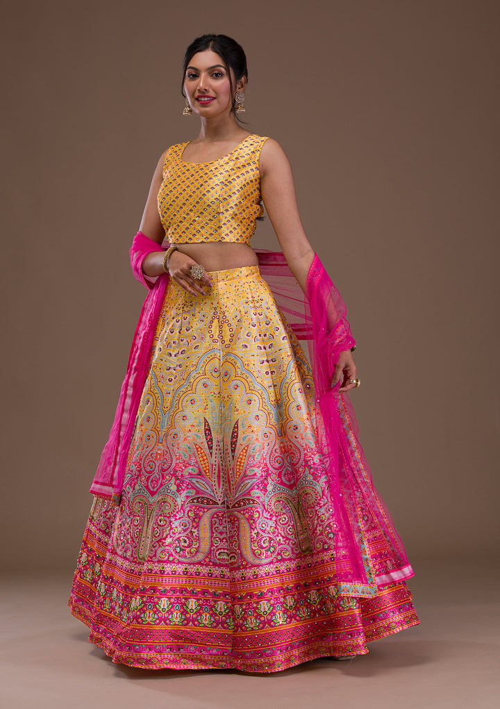 Yellow Stonework Banarasi Readymade Lehenga
