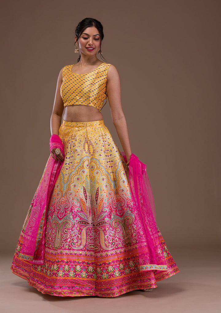 Yellow Stonework Banarasi Readymade Lehenga