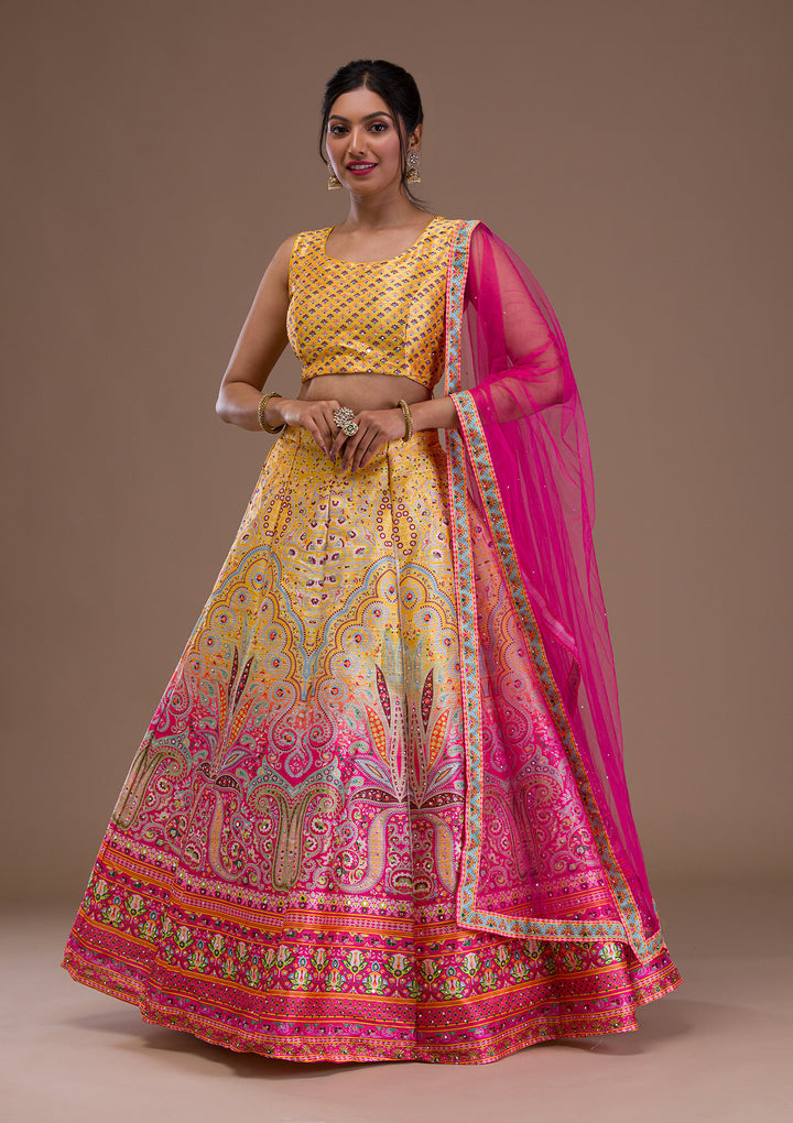 Yellow Stonework Banarasi Readymade Lehenga
