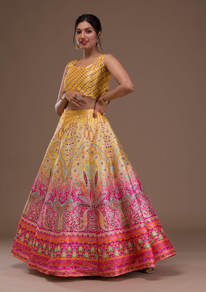 Yellow Stonework Banarasi Readymade Lehenga