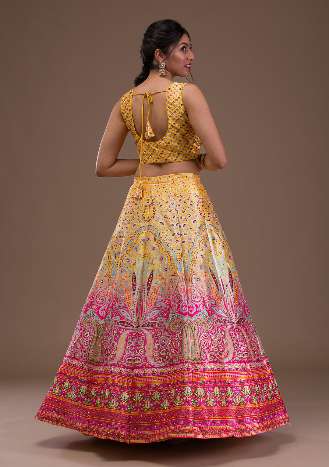 Yellow Stonework Banarasi Readymade Lehenga