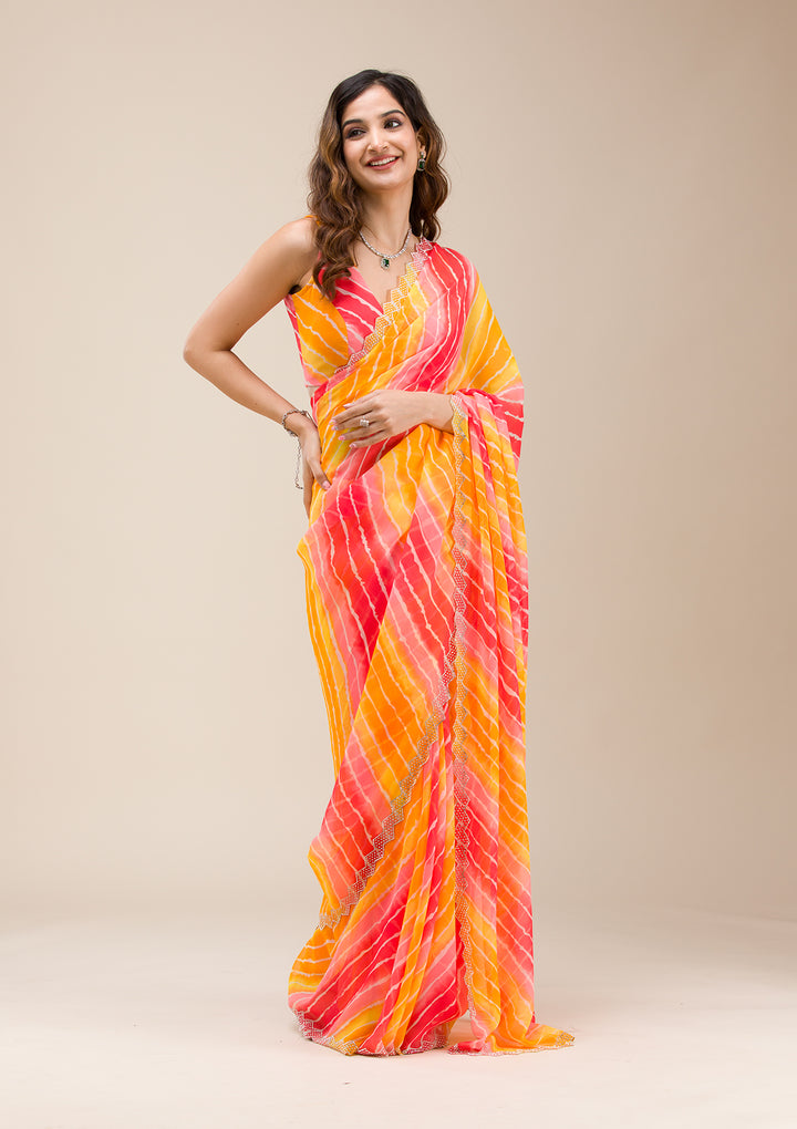 Yellow Stonework Georgette Saree
