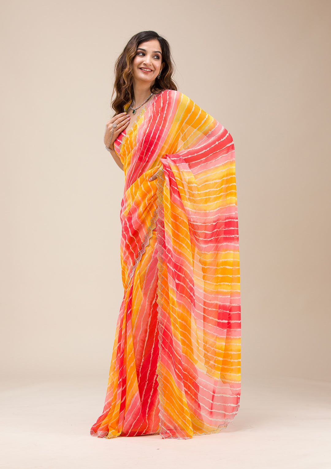 Yellow Stonework Georgette Saree